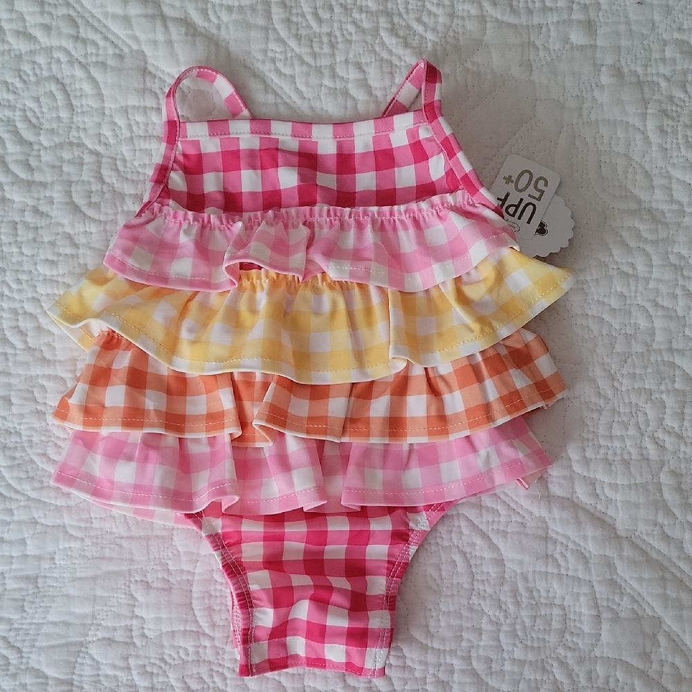 Mud Pie Pink and Yellow Gingham Swimsuit